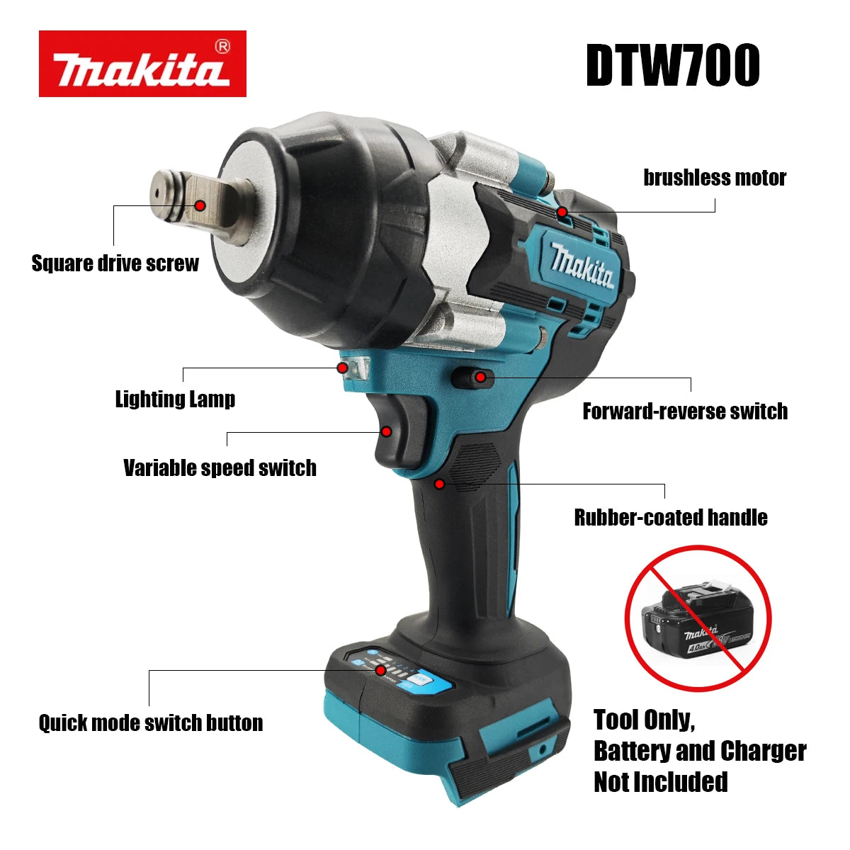 Makita DTW700Z 18V Brushless Cordless Impact Wrench – 1000Nm High Torque Power Tool