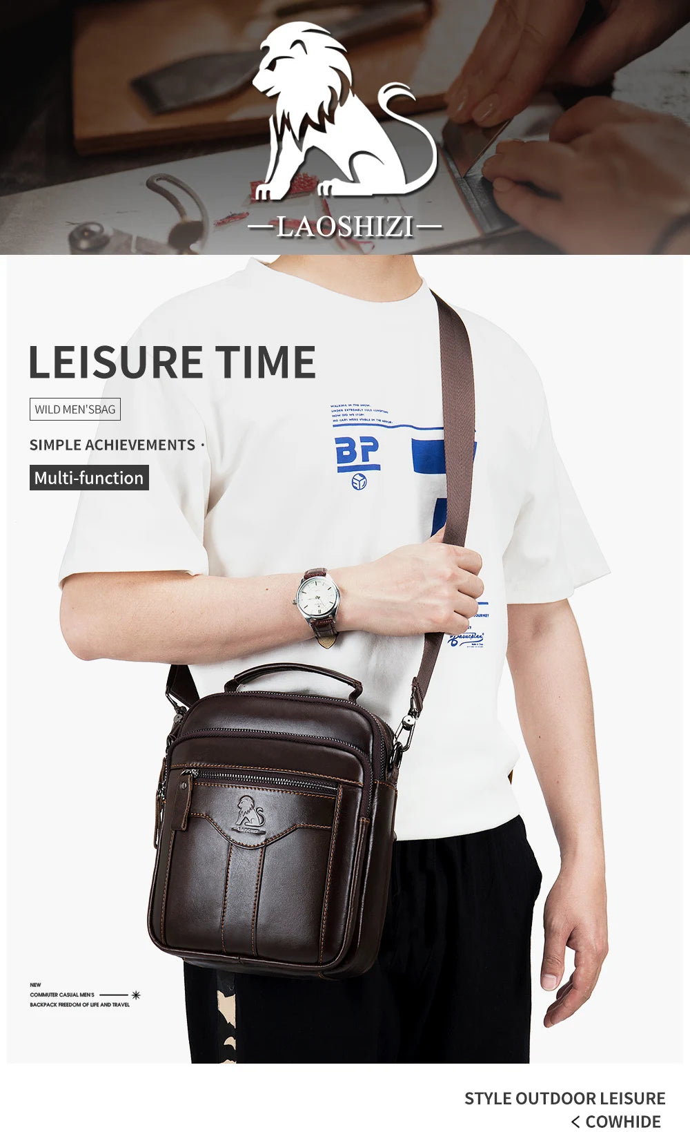 Men's Retro Cowhide Leather Crossbody Bag – Trendy Shoulder Bag
