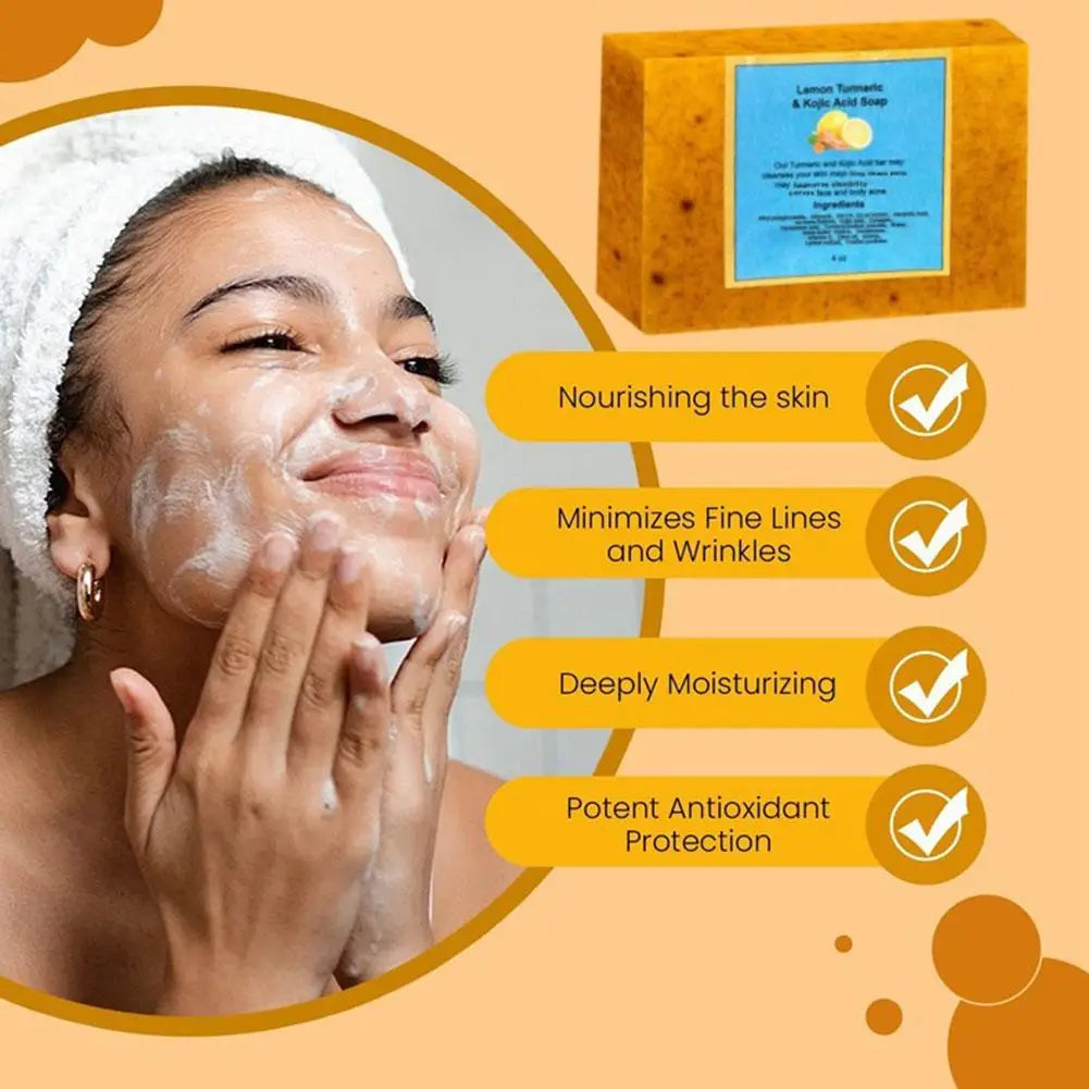 Turmeric & Lemon Skincare Series – Soap, Cleansing Pad, Face Cream & Serum for All Skin Types