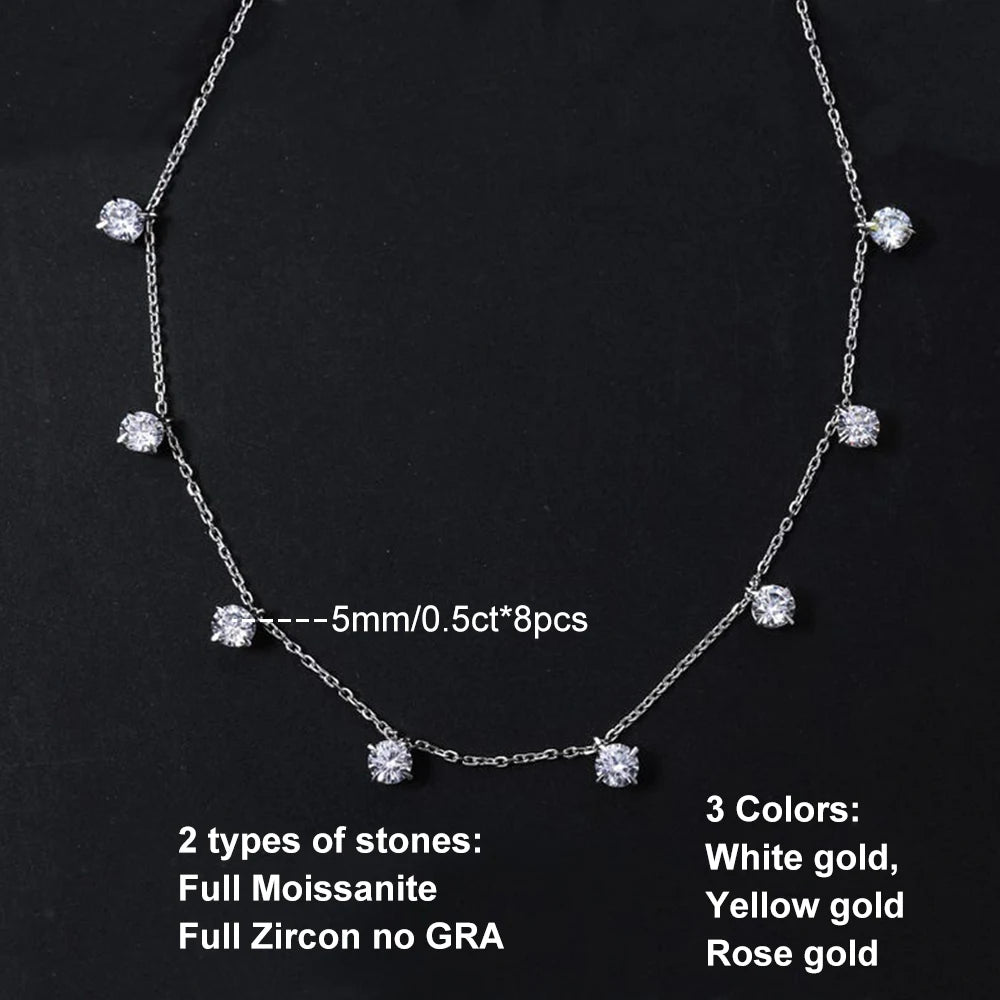 Collar de 8 piedras redondas de moissanita real para mujer con pequeños diamantes flotantes, cadena de plata S925, chapado en oro de 18 quilates, regalo de joyería