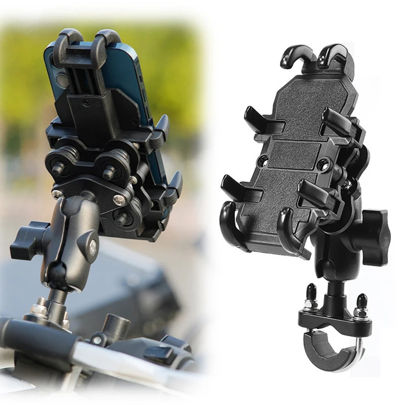 Motorcycle Electric Bike Mobile Phone Holder Aluminum Handlebar Bicycle Riding Bracket GPS Mount Phone Holder W/ Shock Absorber