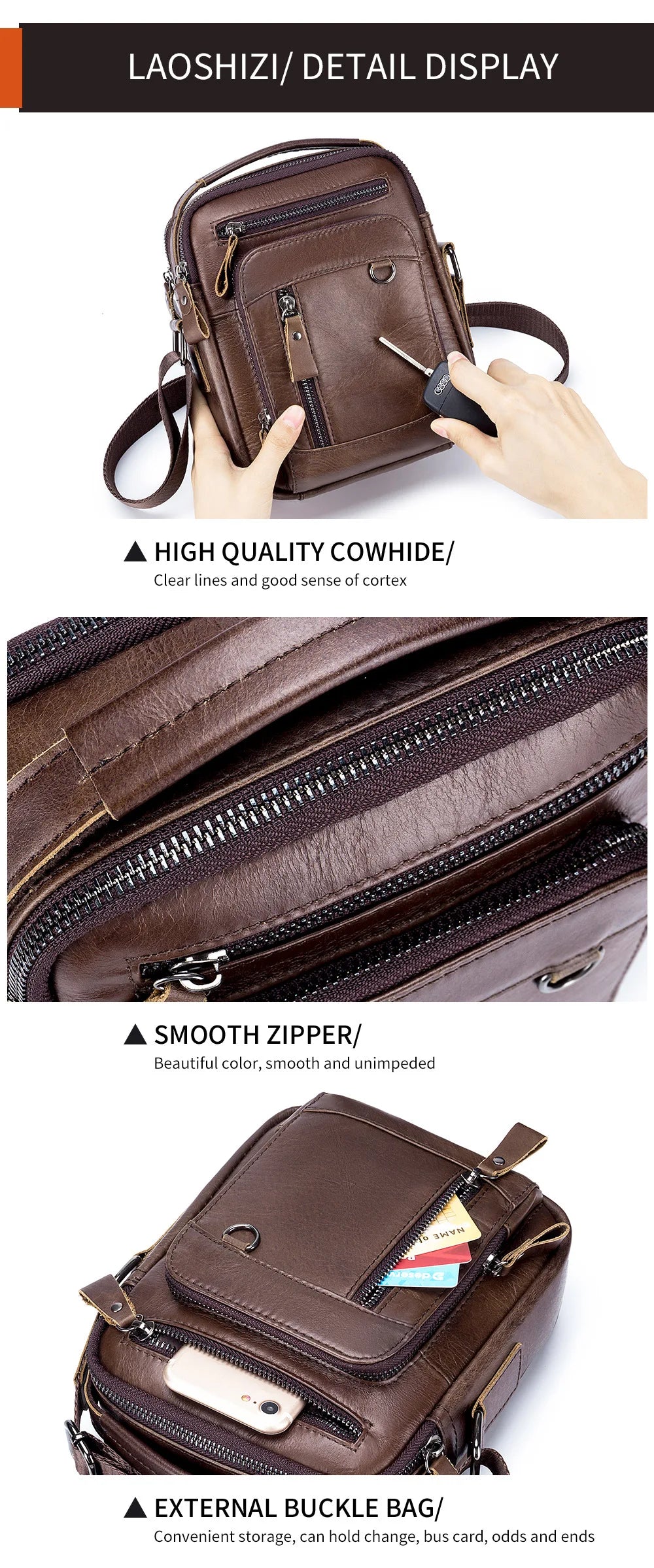 Men's 100% Genuine Leather Shoulder Bag – Compact Crossbody Handbag