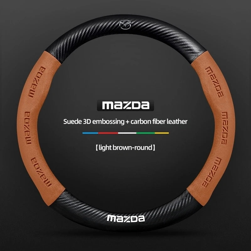 Steering Wheel Cover for Mazda – Genuine Leather Carbon Fibre Axela CX3 CX5 CX30 MX30