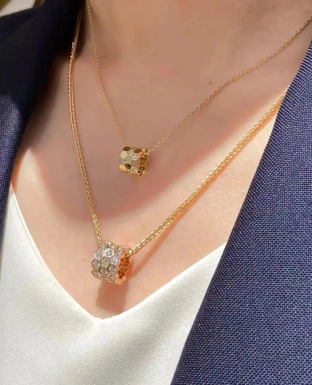 Honeycomb Design S925 Pure Silver Necklace With Diamond inlay, luxurious and Exquisite Women's Fashion Jewelry, Wedding Gift