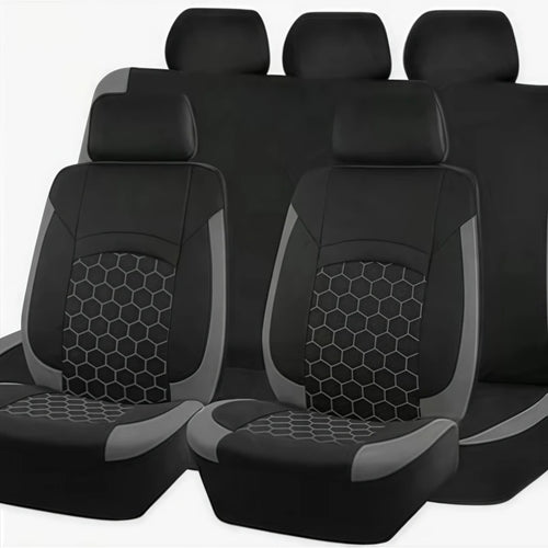 9PCS All-Season Universal Car Seat Covers, Honeycomb Embroidered Durable Polyester Fabric, Hand Washable Car Seat Covers