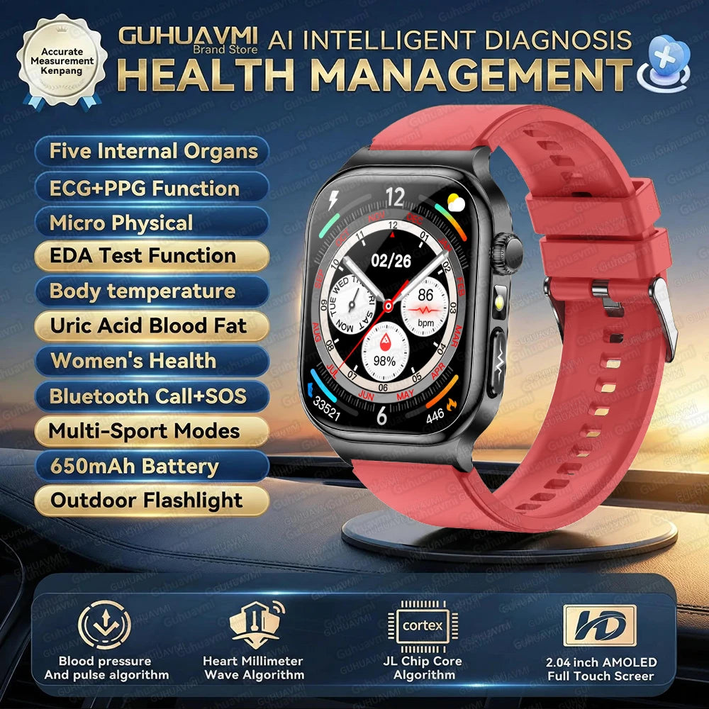 AMOLED Health Smartwatch with ECG, Blood Oxygen, Blood Pressure & Body Fat Tracking