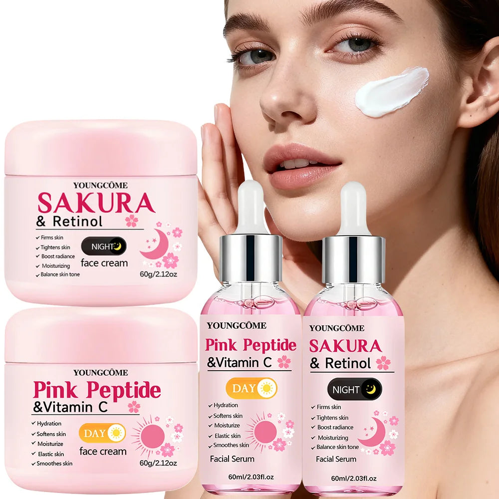 Pink Peptide & Sakura Retinol Day & Night Skincare Set 4pcs