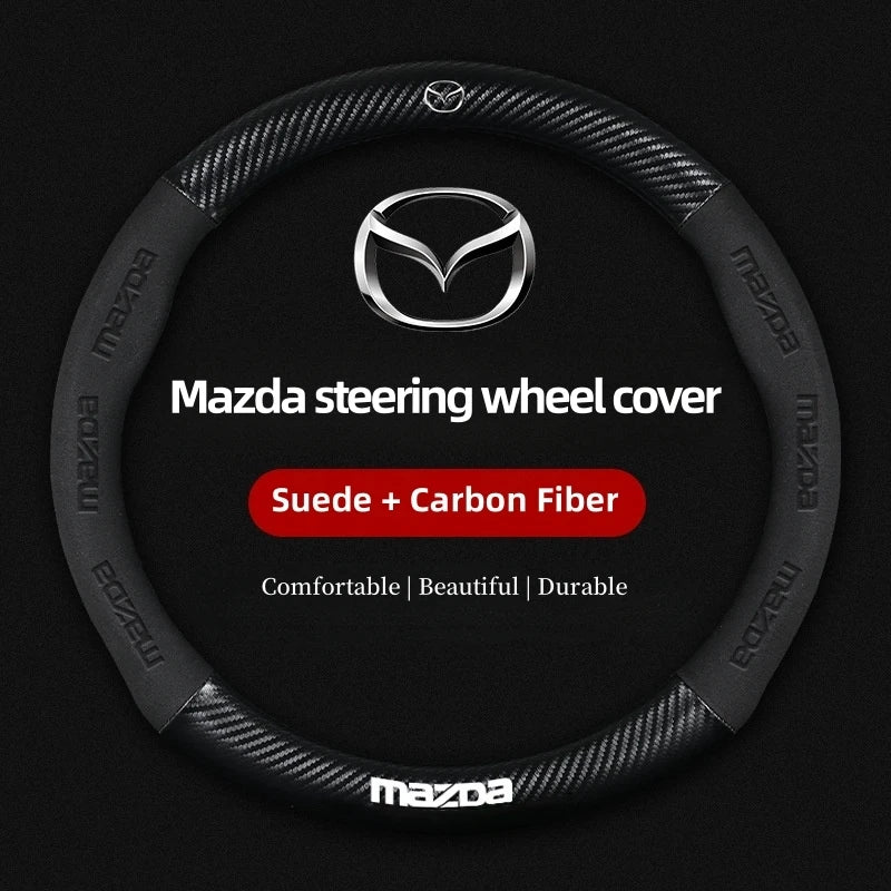 Steering Wheel Cover for Mazda – Genuine Leather Carbon Fibre Axela CX3 CX5 CX30 MX30