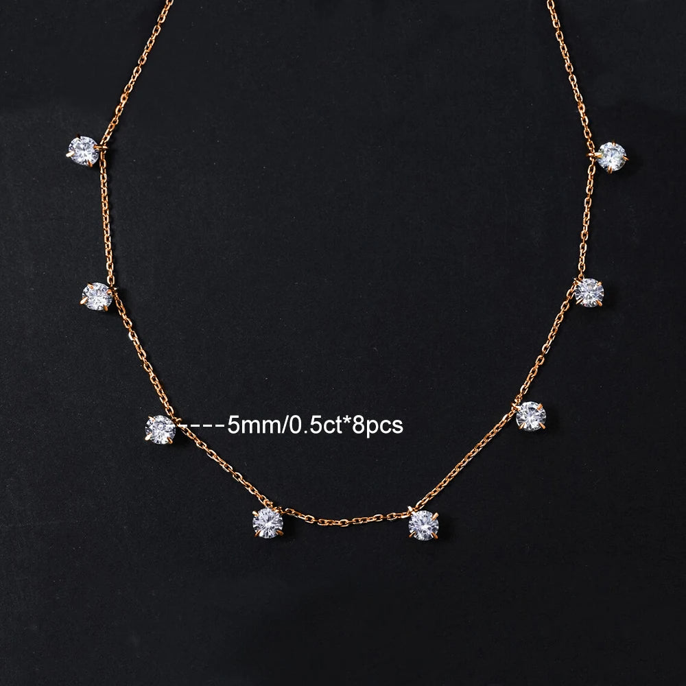 8 Stone Round Cut Real Moissanite Necklace for Women Floating Tiny Diamonds Neck Chain S925 Silver 18K Gold Plated Jewelry Gift