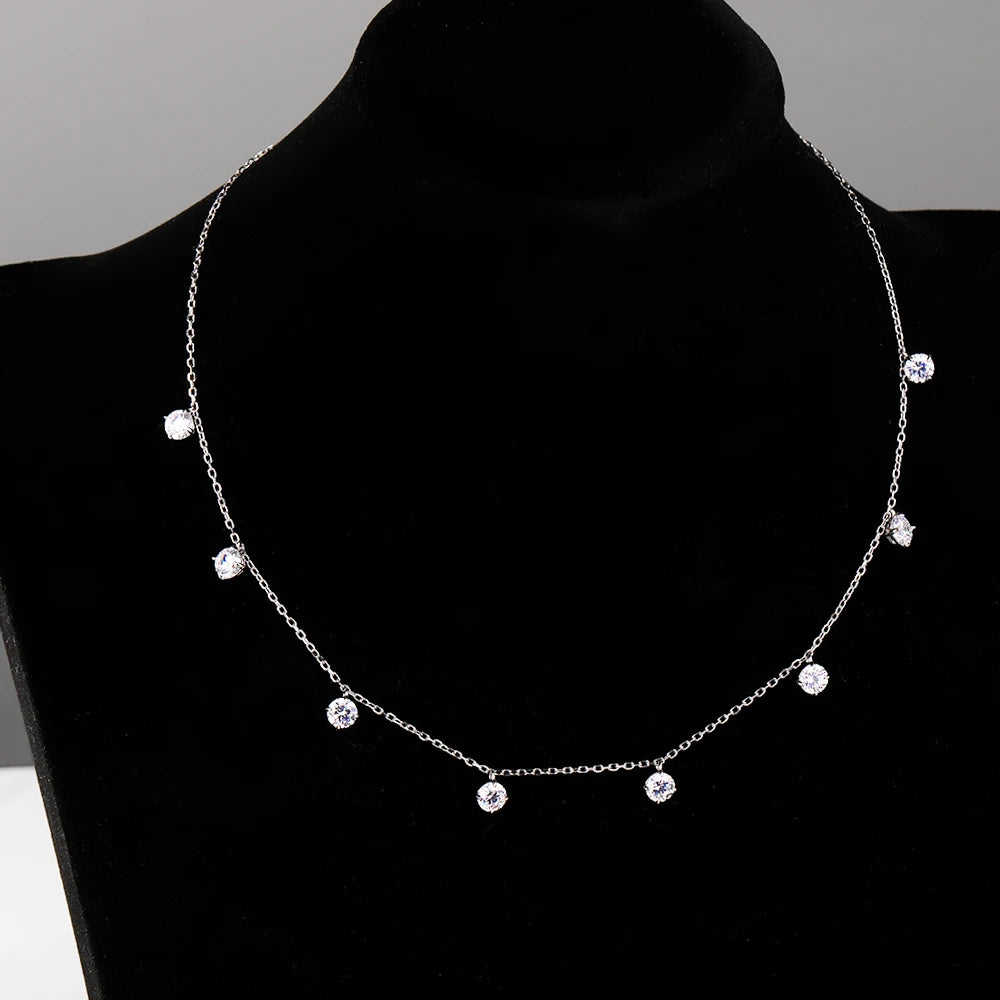 Collar de 8 piedras redondas de moissanita real para mujer con pequeños diamantes flotantes, cadena de plata S925, chapado en oro de 18 quilates, regalo de joyería