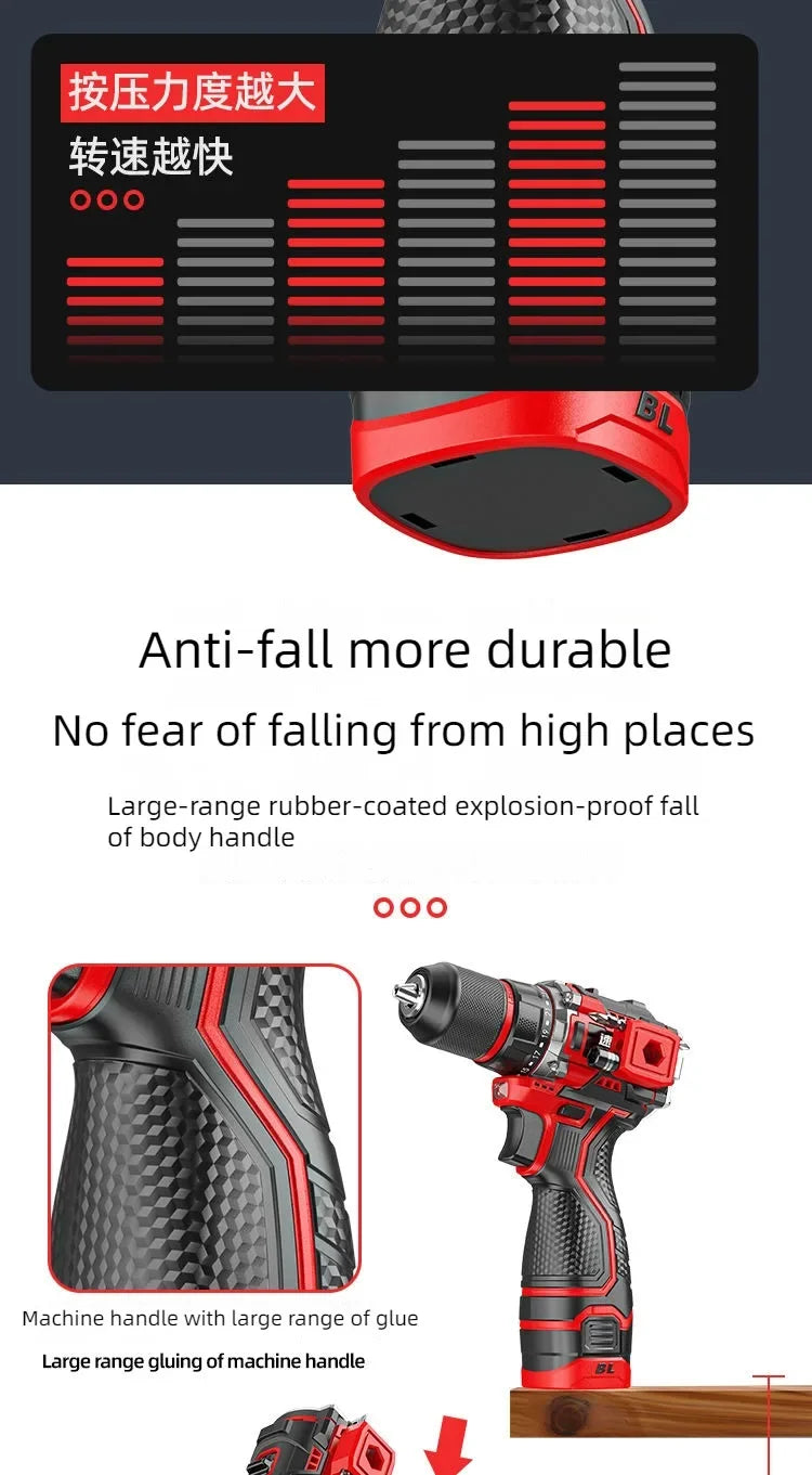 Brushless Cordless Impact Drill – Electric Screwdriver with Metal Chuck
