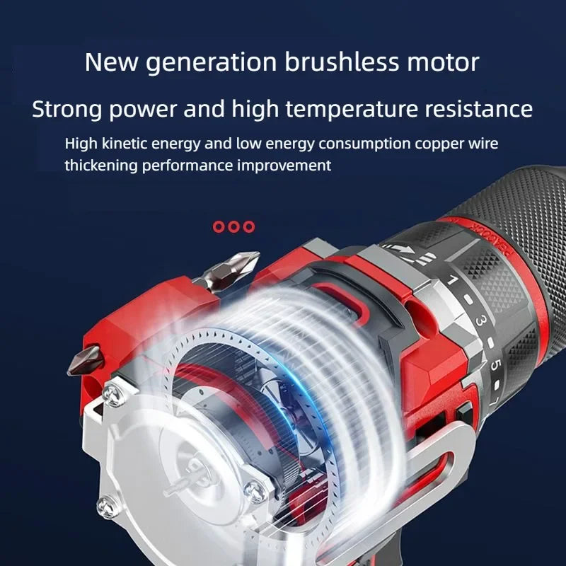 Brushless Cordless Impact Drill – Electric Screwdriver with Metal Chuck