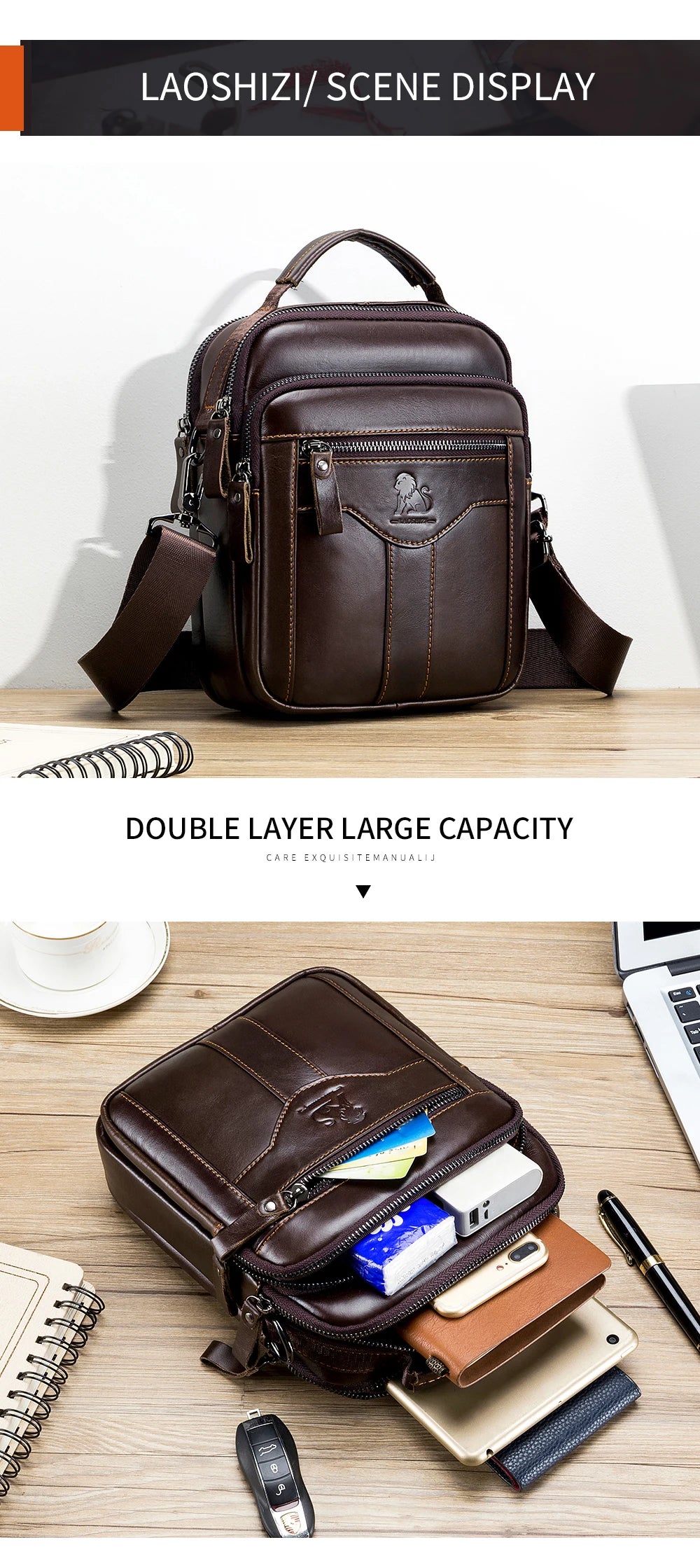 Men's Retro Cowhide Leather Crossbody Bag – Trendy Shoulder Bag
