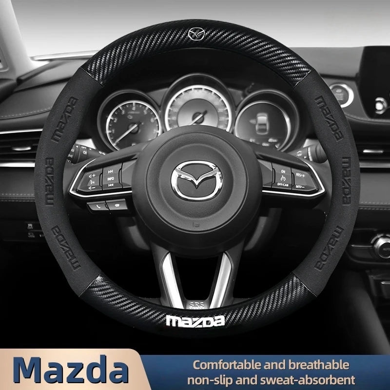 Steering Wheel Cover for Mazda – Genuine Leather Carbon Fibre Axela CX3 CX5 CX30 MX30
