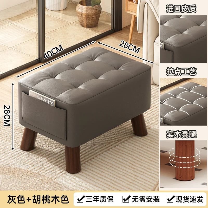 Creative Leather Footstool – Minimalist Square Sofa Stool for Living Room