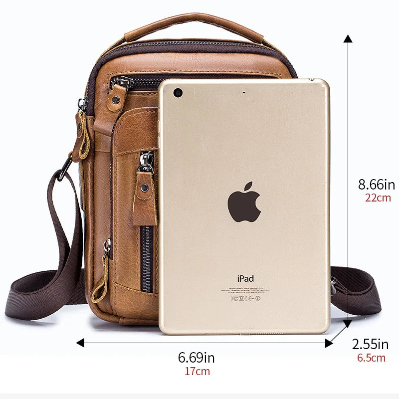 Men's 100% Genuine Leather Shoulder Bag – Compact Crossbody Handbag