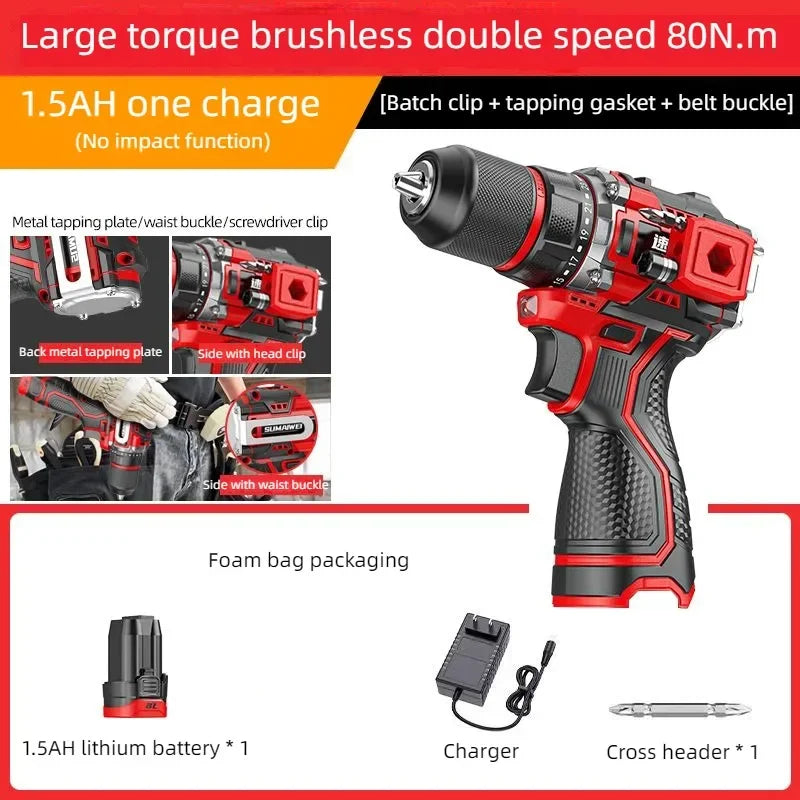 Brushless Cordless Impact Drill – Electric Screwdriver with Metal Chuck