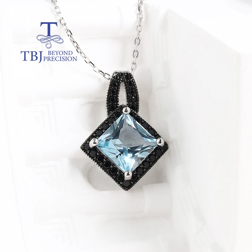 925 silver ring earrings pendant necklace natural sky blue Topaz real gemstone fine jewelry set for women's Daily and party wear