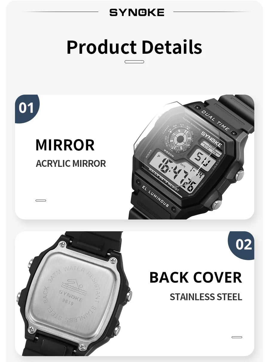 SYNOKE Military Digital Watches Men Sports Luminous Chronograph Waterproof Male Electronic Wrist Watches Relogio Masculino