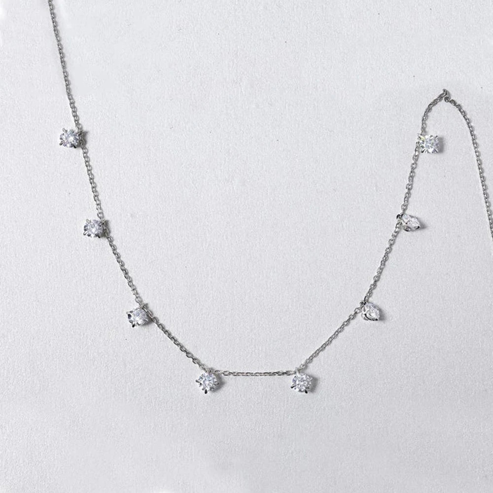 Collar de 8 piedras redondas de moissanita real para mujer con pequeños diamantes flotantes, cadena de plata S925, chapado en oro de 18 quilates, regalo de joyería