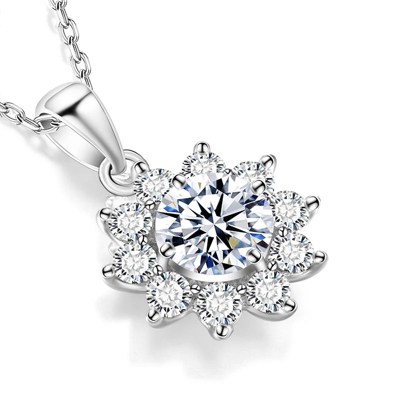 925 Silver Necklace With Real D Color Moissanite 1 Carat Round Shape best gift wedding jewelry
