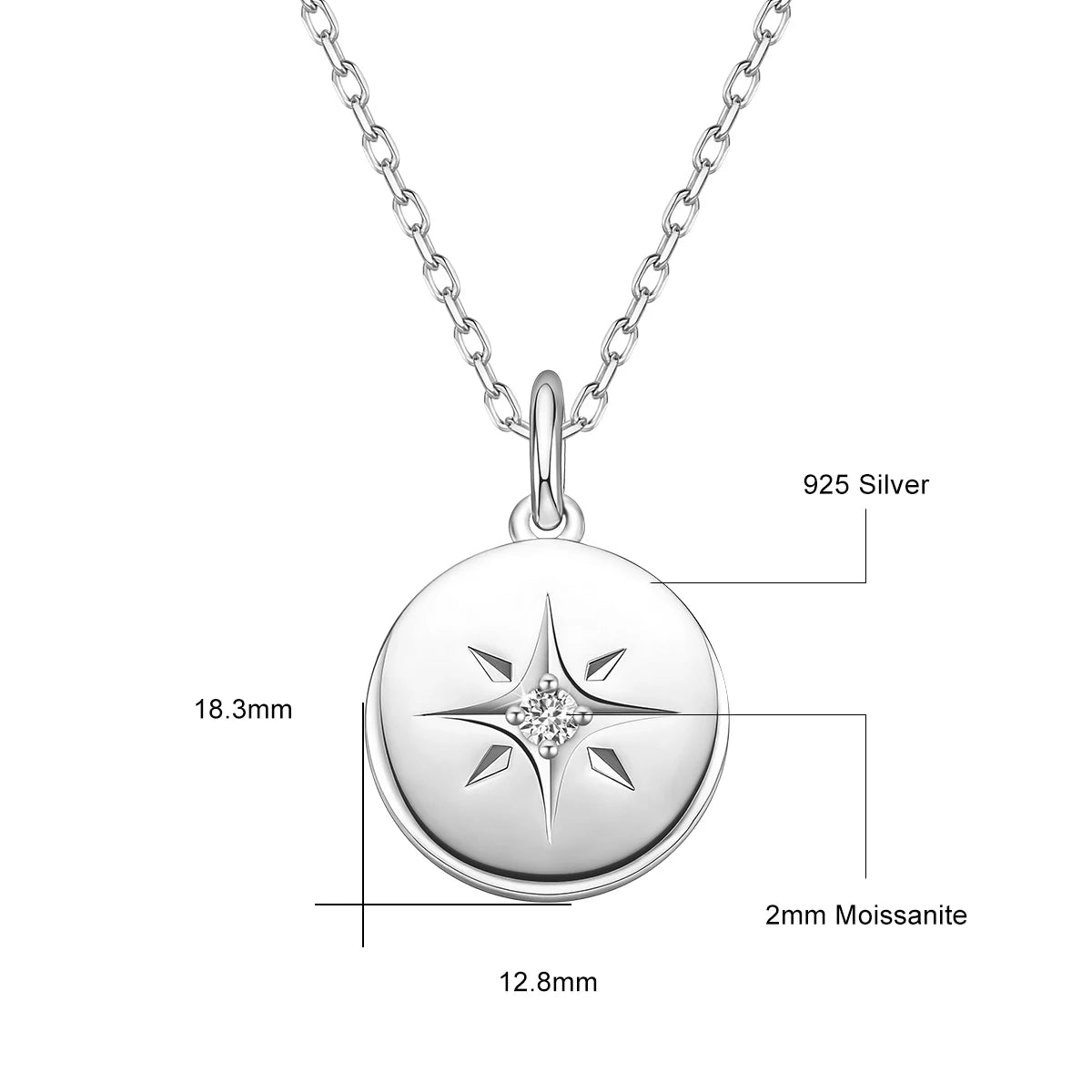 925 Silver Round Star Pendant Necklace For Women Simple Coin Necklace Fine Jewellery Party Gift