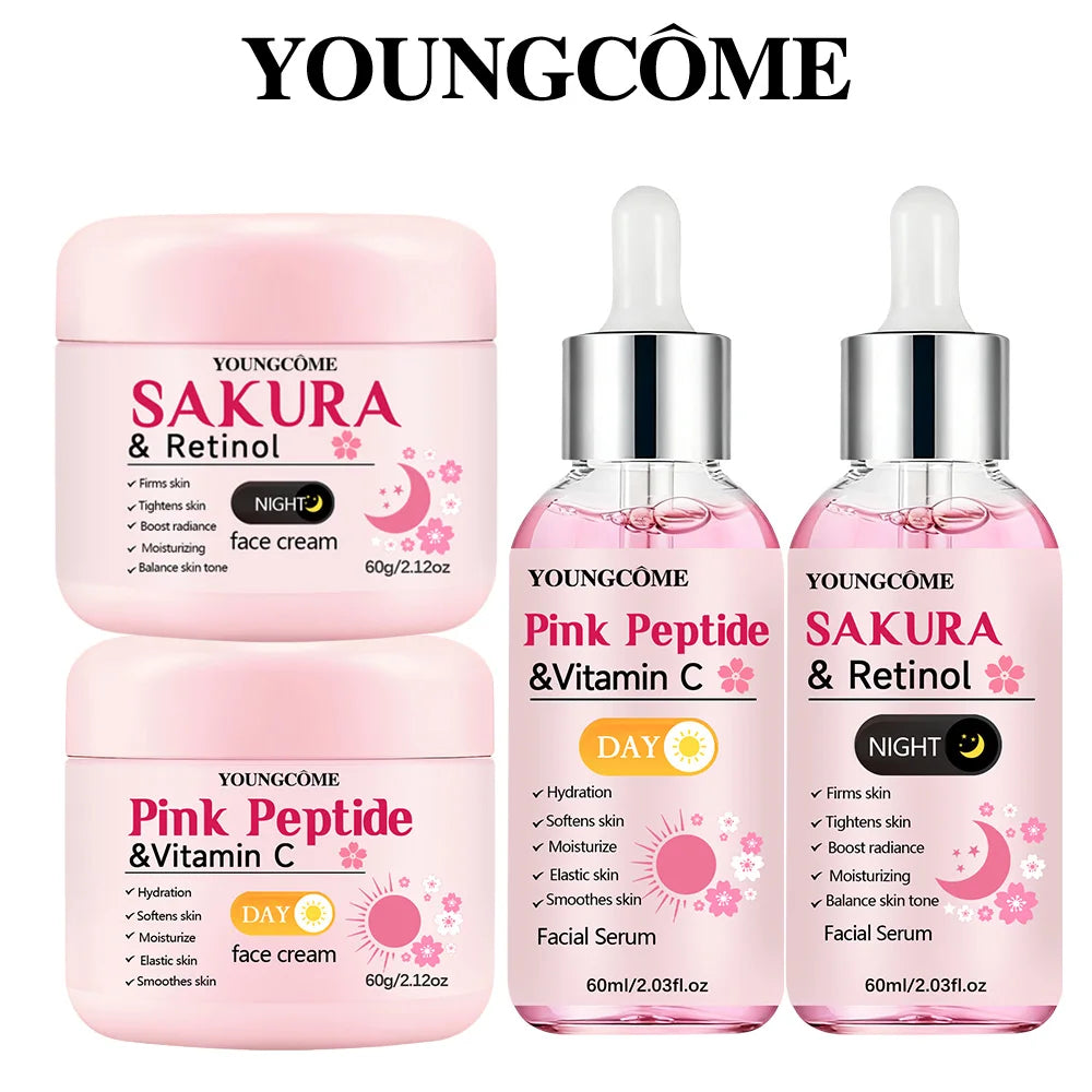 Pink Peptide & Sakura Retinol Day & Night Skincare Set 4pcs