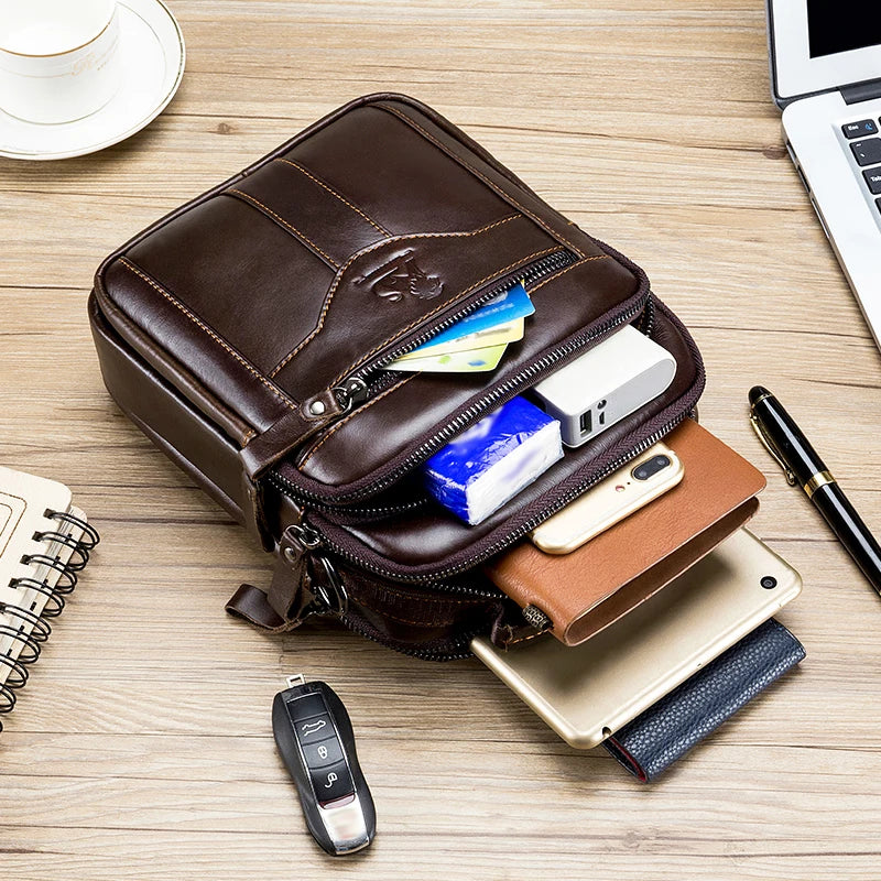 Men's Retro Cowhide Leather Crossbody Bag – Trendy Shoulder Bag