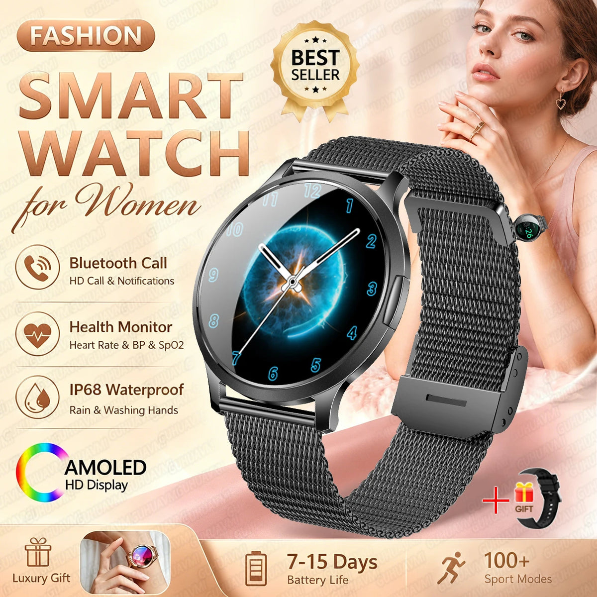 1.32-Inch AMOLED Smartwatch with 100+ Sports Modes & Bluetooth Calling