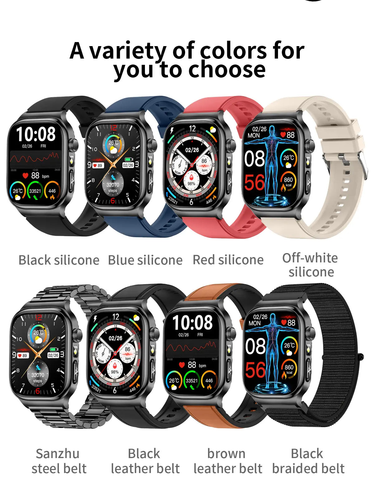 AMOLED Health Smartwatch with ECG, Blood Oxygen, Blood Pressure & Body Fat Tracking