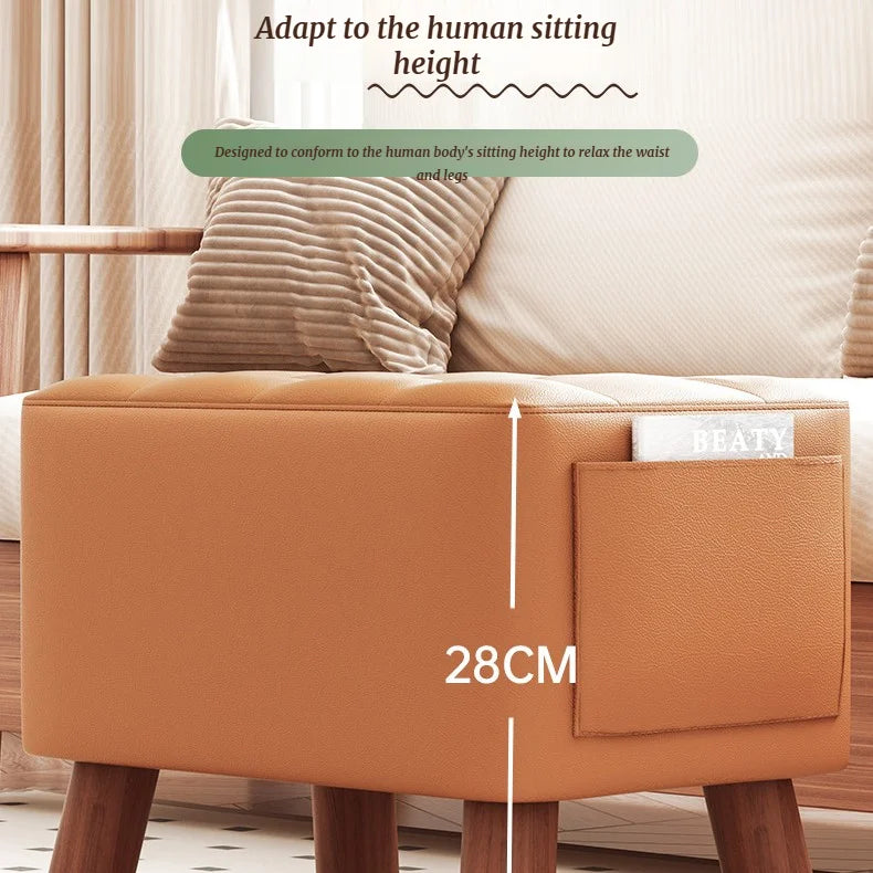 Creative Leather Footstool – Minimalist Square Sofa Stool for Living Room