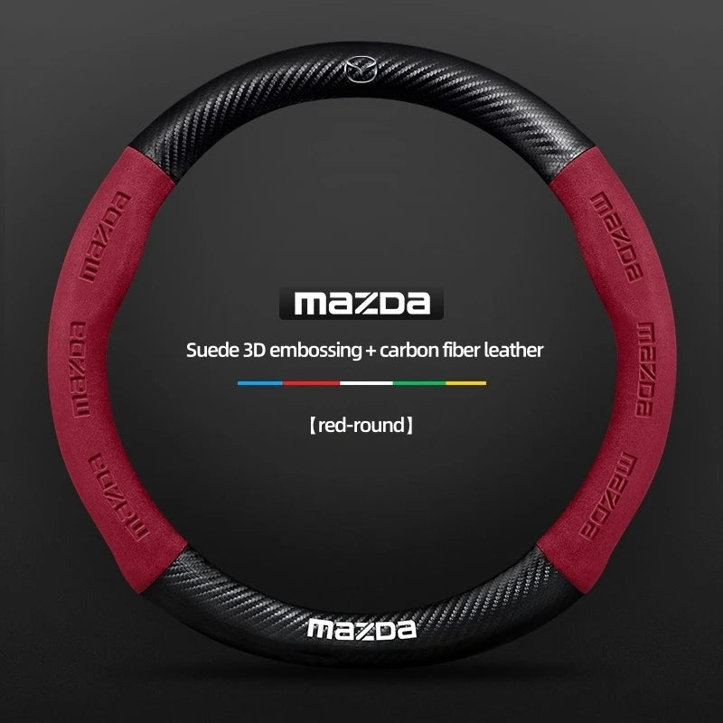 Steering Wheel Cover for Mazda – Genuine Leather Carbon Fibre Axela CX3 CX5 CX30 MX30