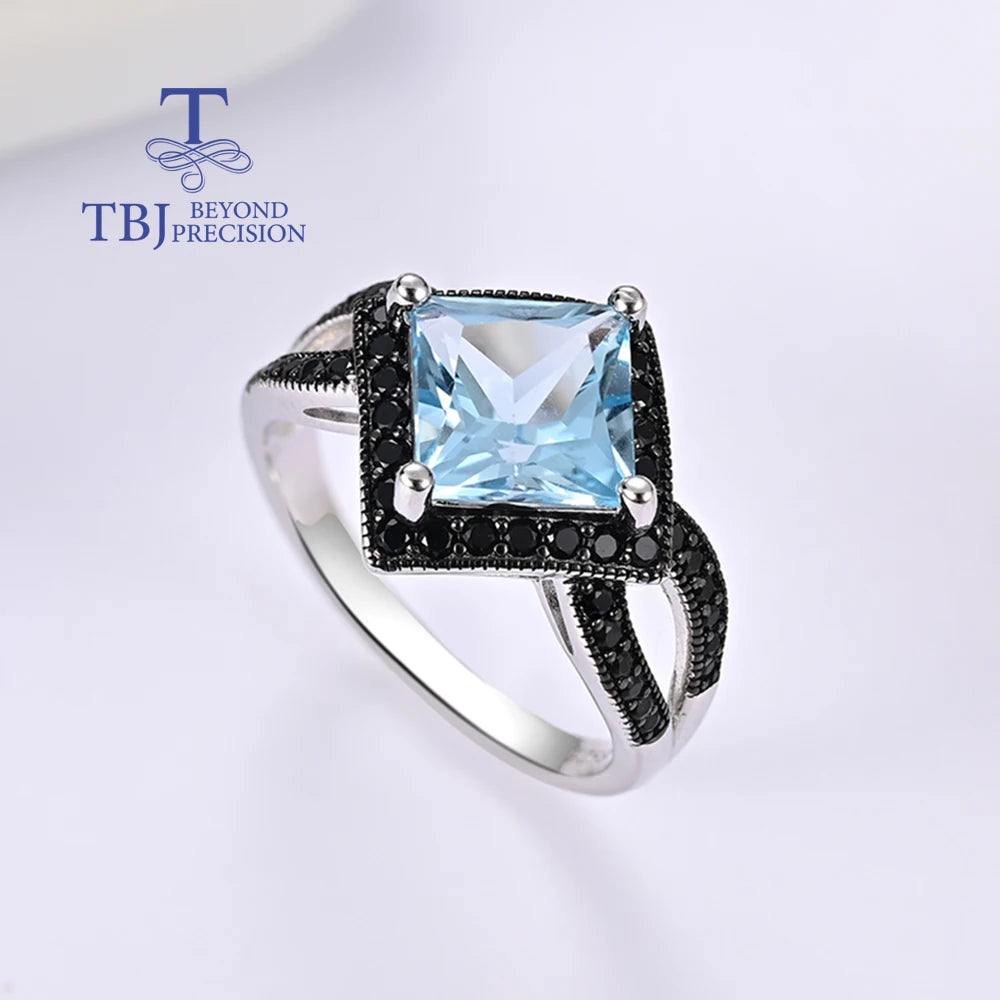 925 silver ring earrings pendant necklace natural sky blue Topaz real gemstone fine jewelry set for women's Daily and party wear