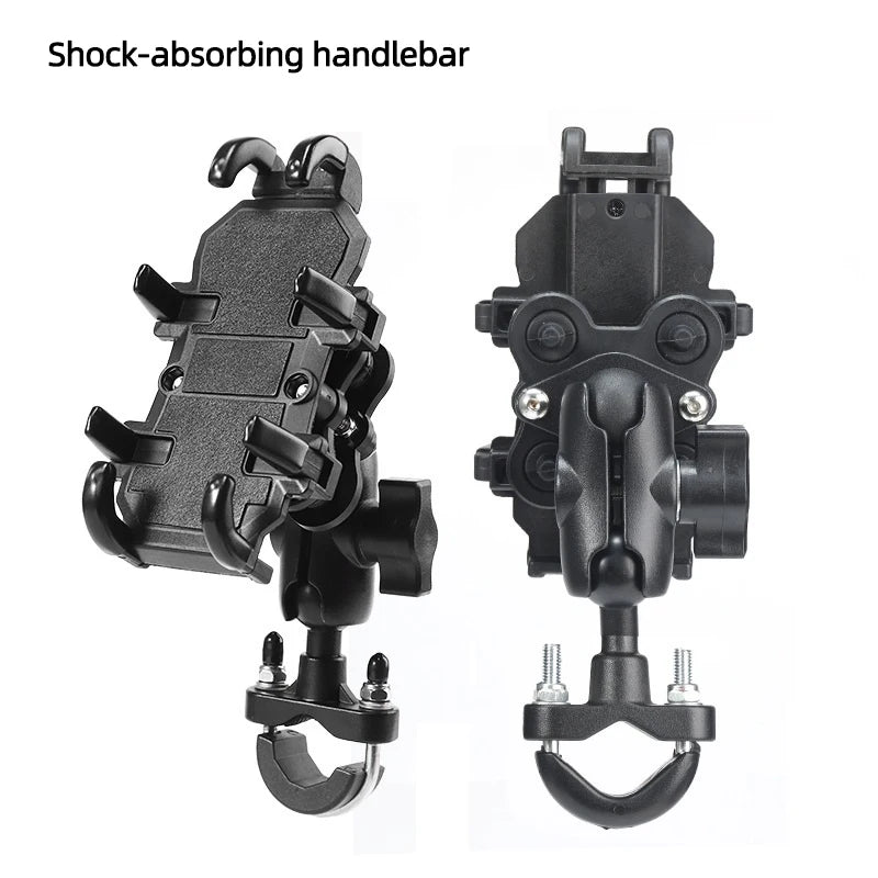 Motorcycle Electric Bike Mobile Phone Holder Aluminum Handlebar Bicycle Riding Bracket GPS Mount Phone Holder W/ Shock Absorber
