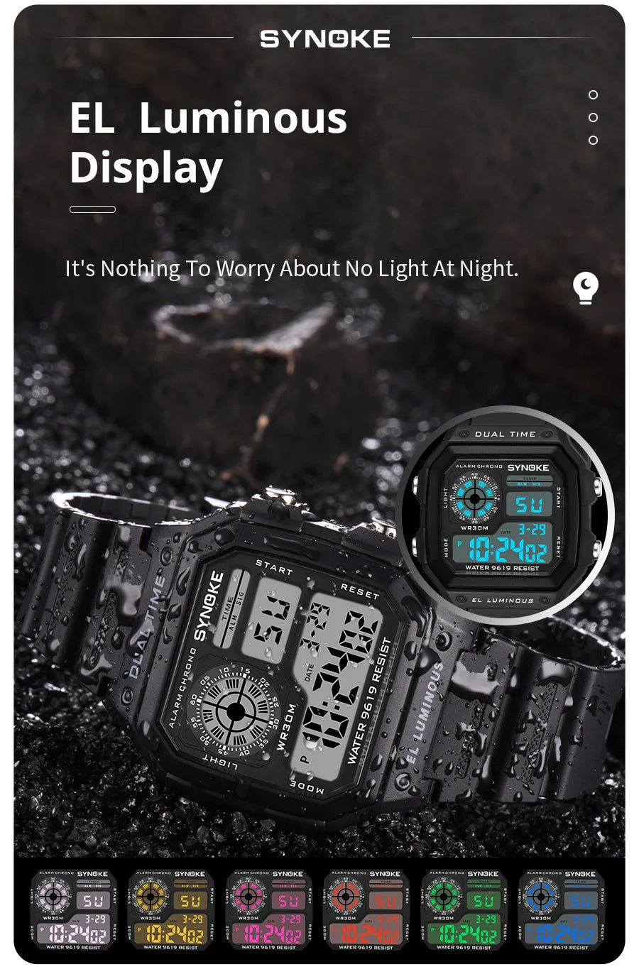 SYNOKE Military Digital Watches Men Sports Luminous Chronograph Waterproof Male Electronic Wrist Watches Relogio Masculino