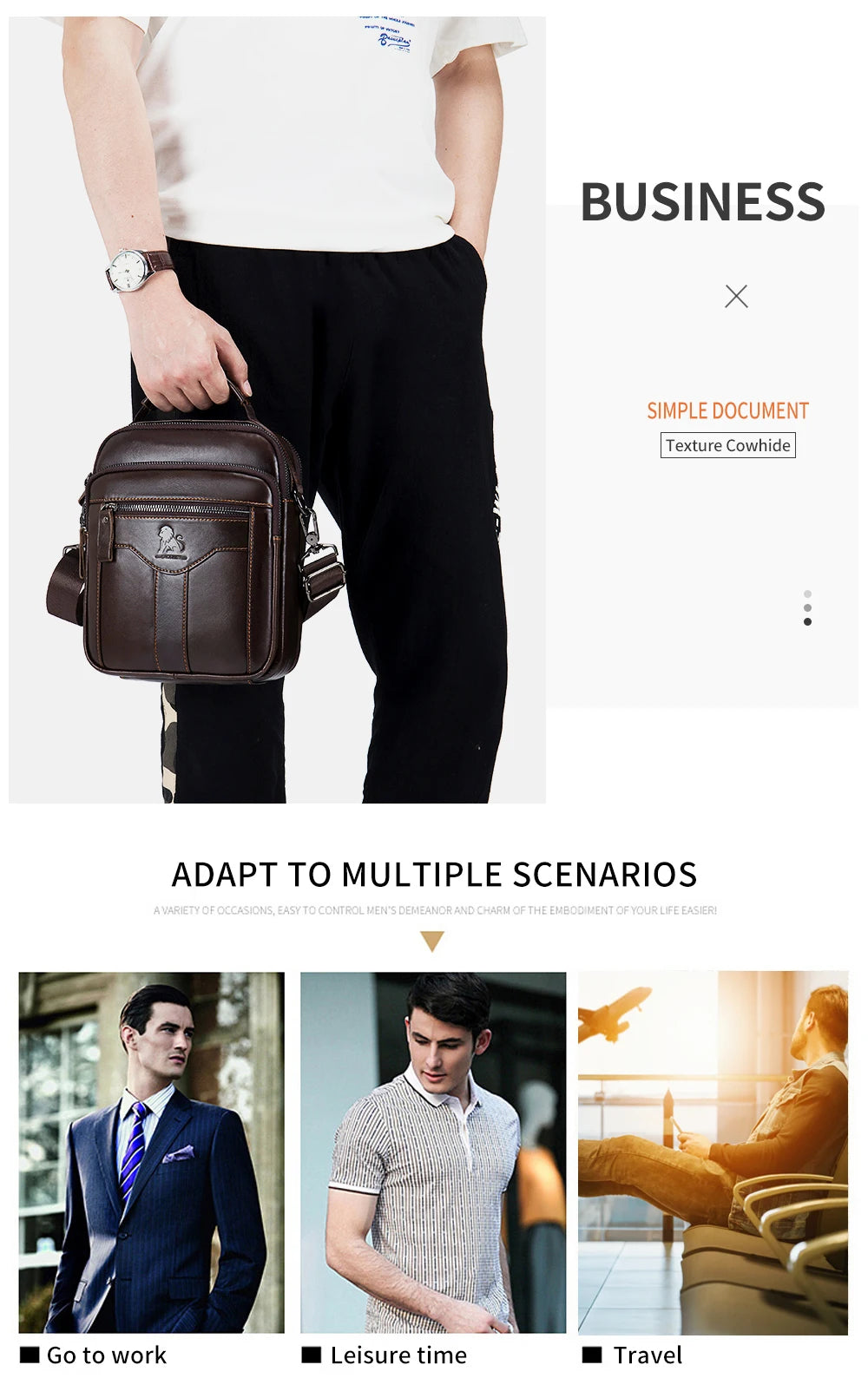 Men's Retro Cowhide Leather Crossbody Bag – Trendy Shoulder Bag