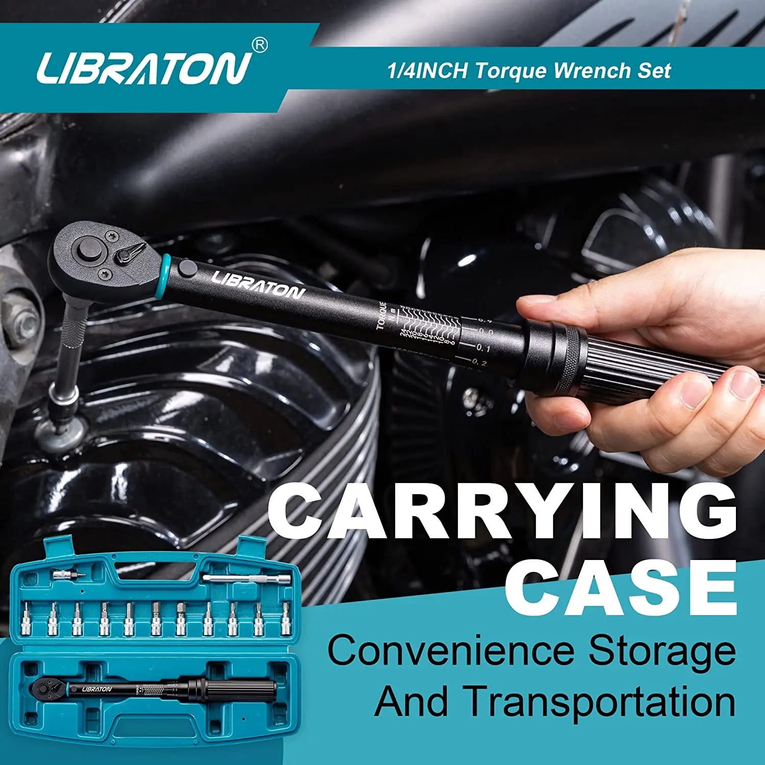 Bike Torque Wrench 1/4'', 5-25Nm, 0.1Nm Micro, Drive Click Torque Wrench Set, Hex, Torx/Star Bit Sockets, Extension Bar