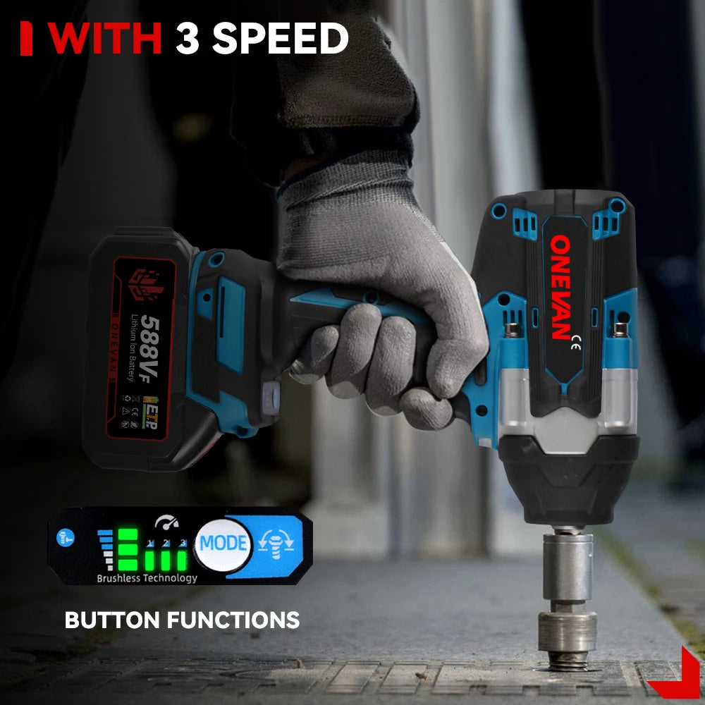 ONEVAN 1800N.M Cordless Brushless Impact Wrench 1/2" — High Torque Power Tool for Makita Battery
