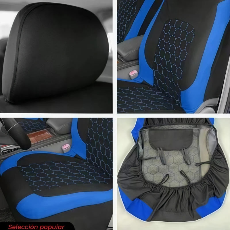 9PCS All-Season Universal Car Seat Covers, Honeycomb Embroidered Durable Polyester Fabric, Hand Washable Car Seat Covers