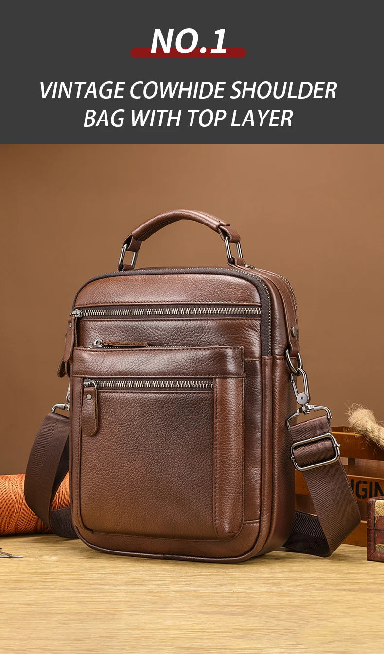 Men's Genuine Leather Shoulder Bag – Large Capacity Business Crossbody