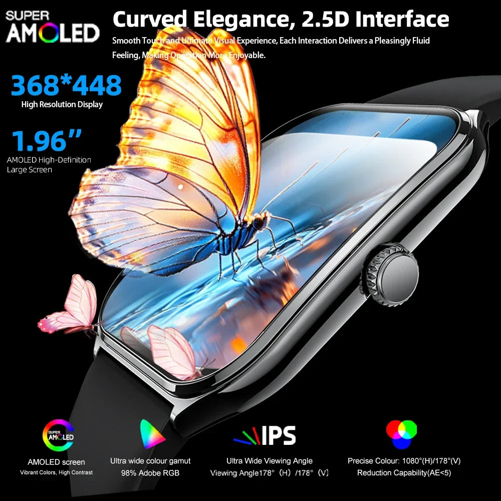 1.96-Inch AMOLED Smartwatch with Bluetooth Calling – Always-On Display