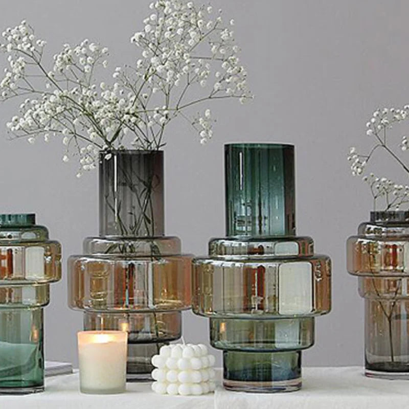 Gradient Color Ornaments Geometric Creative Vases Minimalist Home Decor Living Room Decoration Flower Arrangement Glass Vases