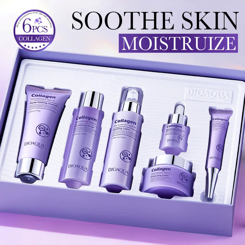 BIOAOUA Collagen Anti-Wrinkle Skincare Set – 6pcs with Eye Cream, Face Cream, Toner & Serum