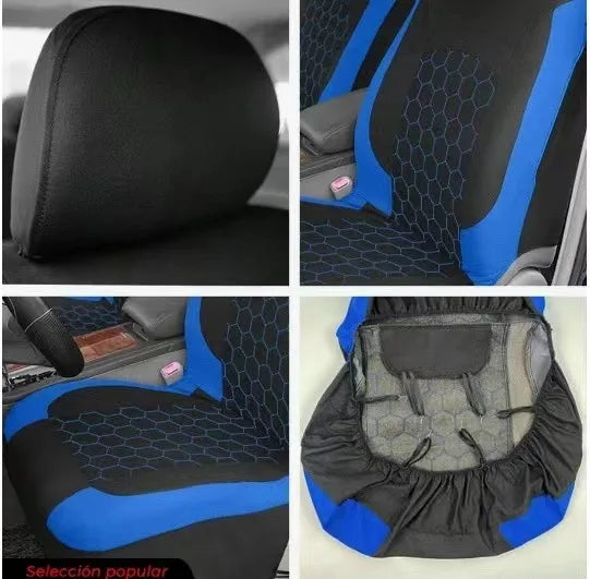 9PCS All-Season Universal Car Seat Covers, Honeycomb Embroidered Durable Polyester Fabric, Hand Washable Car Seat Covers
