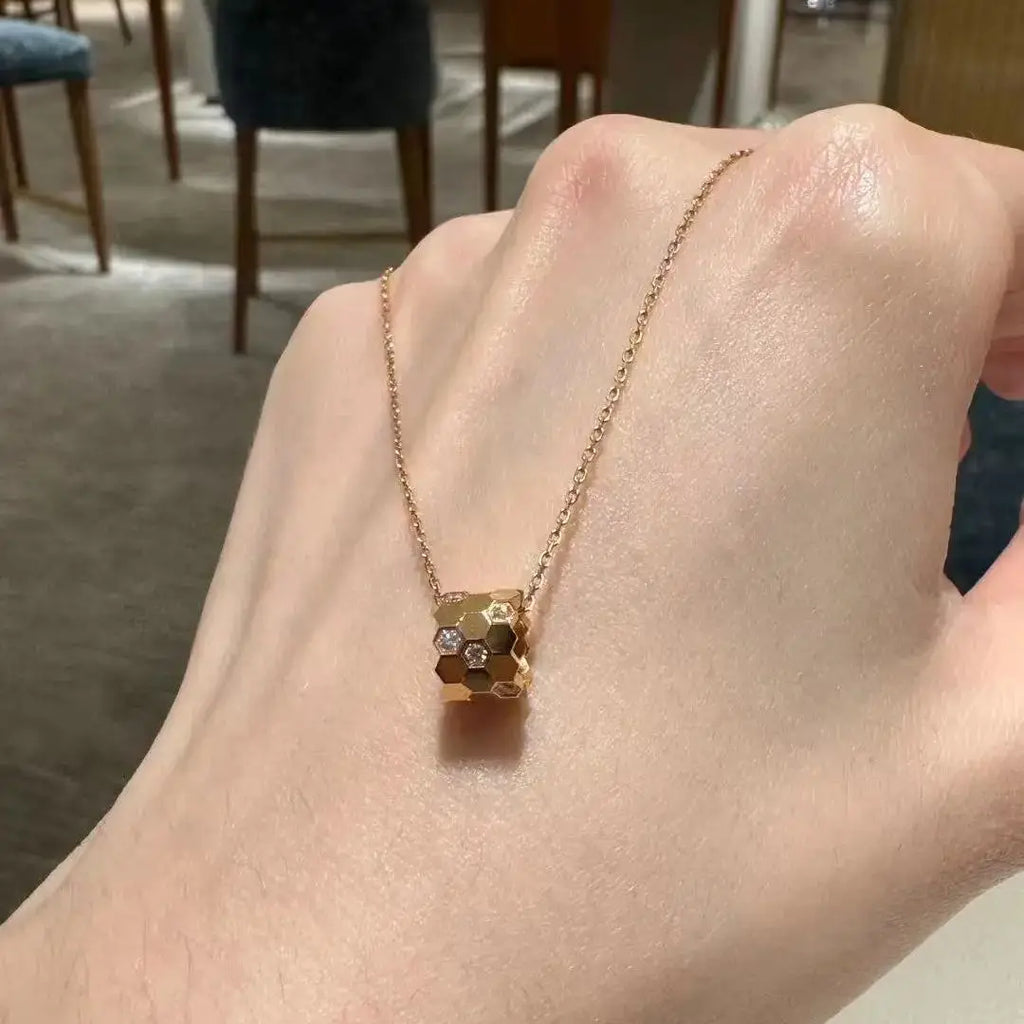 Honeycomb Design S925 Pure Silver Necklace With Diamond inlay, luxurious and Exquisite Women's Fashion Jewelry, Wedding Gift