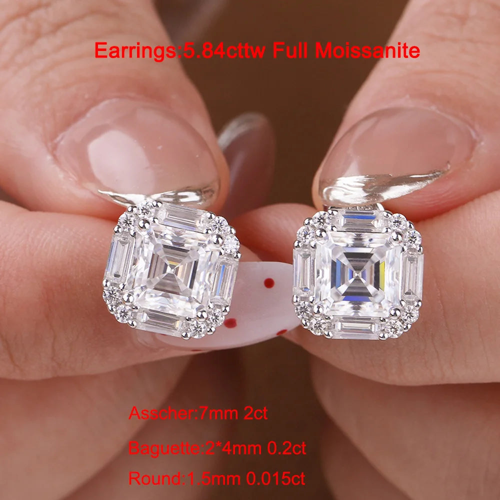 2CT Asscher Cut Moissanite Necklace for Women 925 Sterling Silver Baguette Halo Lab Diamond Pendant Bridal Wedding Jewelry Gifts