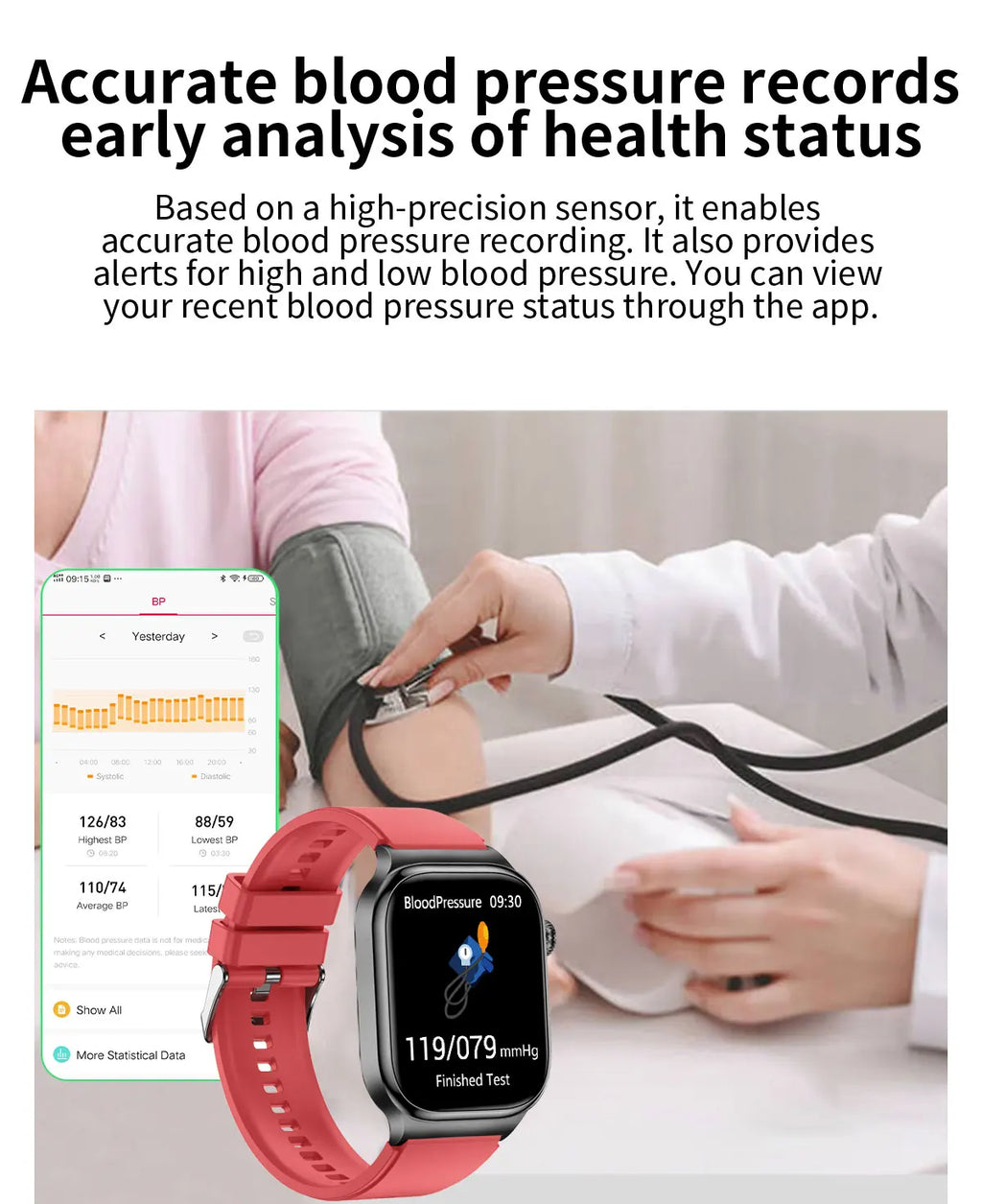 AMOLED Health Smartwatch with ECG, Blood Oxygen, Blood Pressure & Body Fat Tracking
