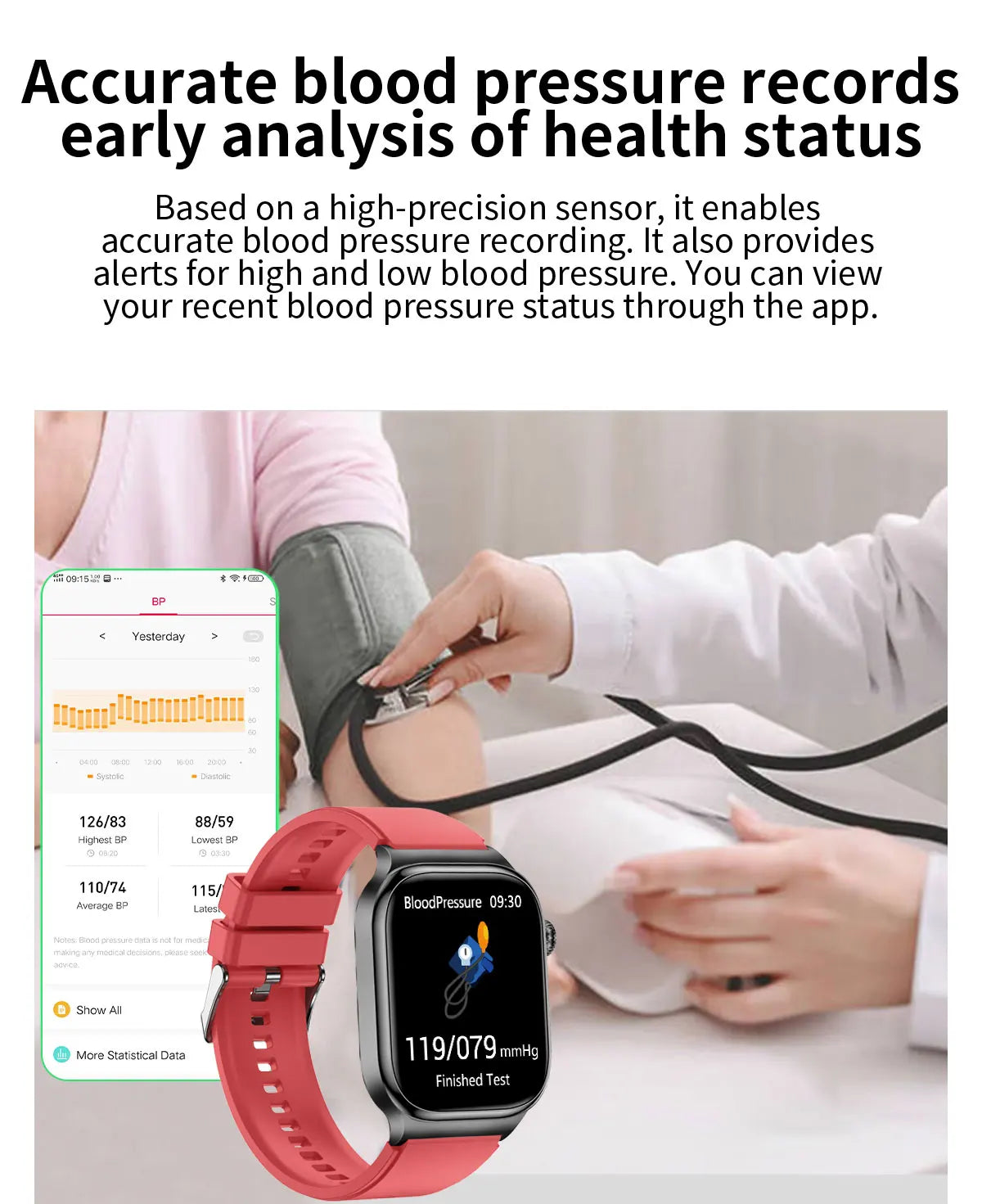 AMOLED Health Smartwatch with ECG, Blood Oxygen, Blood Pressure & Body Fat Tracking