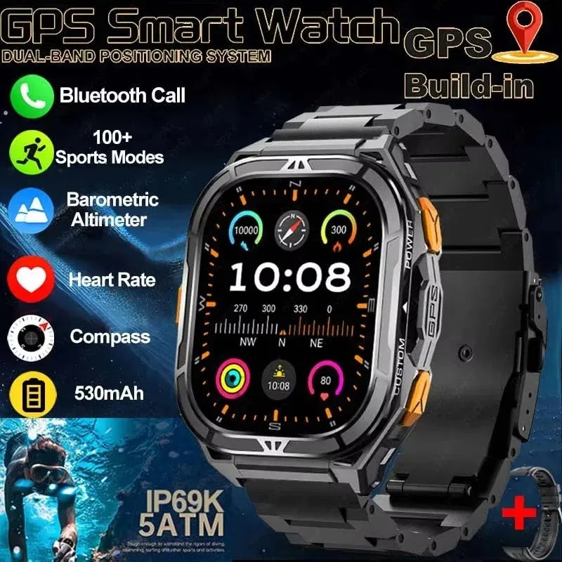 Men's GPS Smart Watch 1.96" AMOLED with Compass & Bluetooth Call