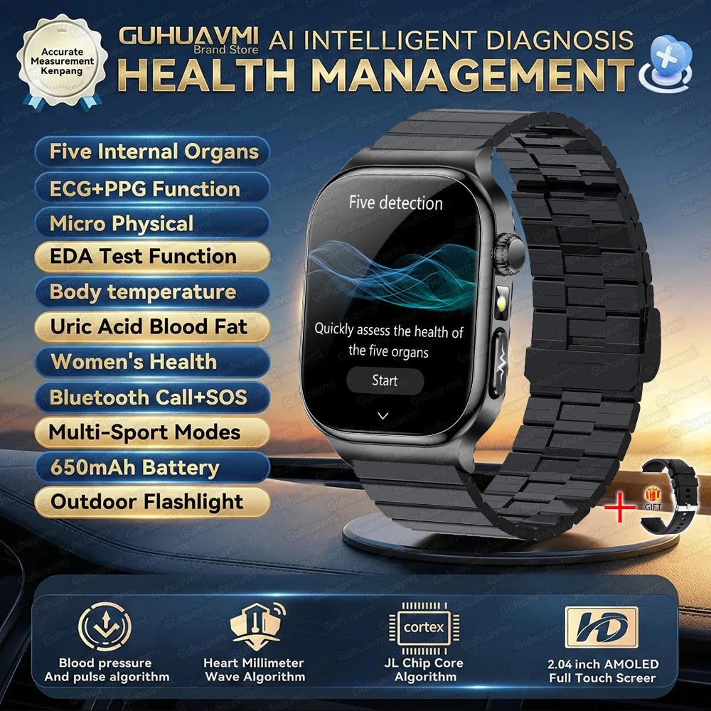 AMOLED Health Smartwatch with ECG, Blood Oxygen, Blood Pressure & Body Fat Tracking